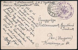 1916 Tábori posta képeslap K.u.K. KRIEGS-MARINE / S.M. SCHIFF TEGETTHOFF , K.u.K. MARINEFELDPOSTAMT / POLA d