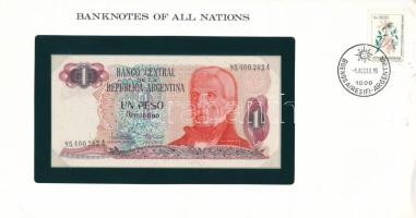 Argentína DN (1983-1984) 1P felbélyegzett Banknotes of all nations bankjegyes borítékban, bélyegzéssel T:UNC Argentina ND (1983-1984). 1 Peso in Banknotes of all nations banknote envelope with stamp and cancellation C:UNC