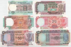 India DN (1970-2003) 5R-100R (6xklf) T:XF-F szép papír, mindegyiken tűlyukak India ND (1970-2003) 5 Rupees - 100 Rupees (6xdiff) C:XF-F fine paper, all with pin holes