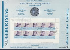 Németország 2001. 10M Ag "Albert Gustav Lortzing" nagyalakú emlékíven elsőnapi bélyegzős b...
