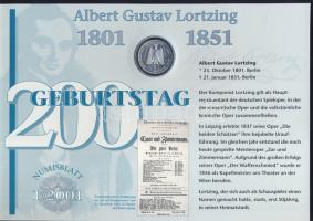 Németország 2001. 10M Ag "Albert Gustav Lortzing" nagyalakú emlékíven elsőnapi bélyegzős bélyeg-kisívvel T:BU