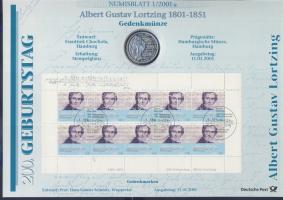 Németország 2001. 10M Ag "Albert Gustav Lortzing" nagyalakú emlékíven elsőnapi bélyegzős b...