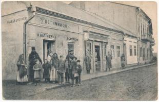 Tysmenytsia, Tysmenitsia, Tysmienica; Handel towarów korzennych i pokój do sniadan A. Hargesheimera / street view, shop of Hargesheimer and R. Bartkiewicz (worn corners)