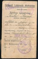 1938 fényképes futballista igazolvány, Budapesti Labdarúgók Alszövetsége, Rihó Rezső, a BTK játékosa...