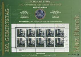 Németország 2008. 10€ Ag "Max Planck" nagyalakú emlékíven elsőnapi bélyegzős bélyeg-kisívvel T:BU