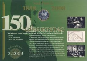 Németország 2008. 10€ Ag "Max Planck" nagyalakú emlékíven elsőnapi bélyegzős bél...