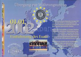 Németország 2002. 10€ Ag "Az Euro bevezetése" nagyalakú emlékíven elsőnapi bélyegzős bélyeg-kisívvel, ismertetővel T:BU