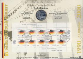 Németország 2000. 10M Ag "10 éves a német egység" nagyalakú emlékíven elsőnapi bélyegzős bélyeg-kisívvel T:BU