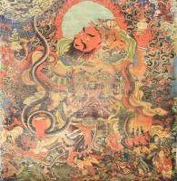 Thangka, Virupakkha ábrázolással. Tibet vagy Kína, XX. sz. első fele, nyomat, vászon. 88x80 cm, korának megfelelő állapotban, hátulján kopott, foltos, feltekerve.