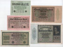 Németország / Weimari Köztársaság 1922-1923. 5db-os bankjegytétel T:F,VG közte erős papír Germany / Weimar Republic 1922-1923. 5pcs banknote lot C:F,VG within strong paper