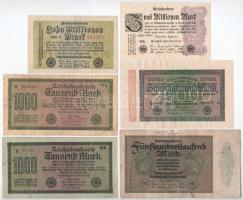 Németország / Weimari Köztársaság 1922-1923. 6db-os bankjegytétel T:F,VG közte erős papír Germany / Weimar Republic 1922-1923. 6pcs banknote lot C:F,VG within strong paper