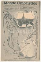 1903 Milano, Il Duomo. Mondo Umoristico, Cura Miracolosa. H. Guggenheim & Co. / Art Nouveau montage with newspaper s: Köystram (?) (EK)