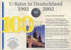 Németország 2002. 10€ Ag "100 éves a német U-Bahn" nagyalakú emlékíven elsőnapi ...