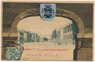 1903 Modena, Corso Vittorio Emanuele II. Cromo Fototipie Enrico Genta / street. Art Nouveau, litho coat of arms, TCV card (EK)