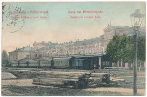 1909 Pidvolochysk, Podwoloczyska; Dworzec kolejowy z ruskiej strony / Bahnhof von russischer Seite / railway station from the Russian side, train, locomotive (fl)