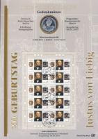 Németország 2003. 10€ Ag "Justus von Liebig" + 10€ Ag "Deutsches Museum" nagyalakú emlékíveken egy-egy bélyeg-kisívvel, elsőnapi bélyegzőkkel, ismertetővel T:BU