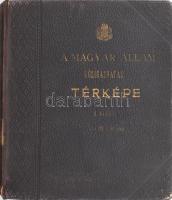 A magyar állam közigazgatási térképe, 1900, 1:360.000. Szerk. és nyomtatott a M. Kir. Államnyomdában. Bp., 1900, Toldi Lajos, (M. Kir. Államnyomda-ny.), I, III-X. (térképlapok, hiányzik: II., XI., XII., 60x70 cm ) t. + 1 (áttekintő térkép, vászonra kasírozva, 30x46 cm) t. 2. kiadás. Eredeti kiadói aranyozott vászon védődobozban, kopott borítóval, sérült gerinccel, a doboz 4 helyen sérült, szétvált, vászonra kasírozott térképekkel, közte foltos térképlapokkal is (kb. 3), 3 térképlap hiányzik.