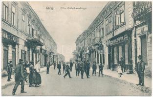 1910 Stryi, Stryj, Strij; Ulica Goluchowskiego, Fryzyer, A. Müller Syn / street, hairdresser, shops