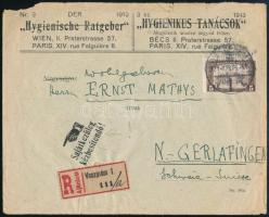 1921 Ajánlott levél 5K bérmentesítéssel Svájcba, levélzáróval