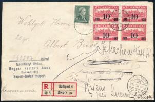 1933 Ajánlott levél Budapestről 5 db bélyeggel Franciaországba, majd továbbküldve Svájcba