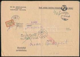 1945 (2. díjszabás) Nyomtatvány 40f készpénzes bérmentesítéssel Budapestről Pécsre, majd Elköltözött címkével visszaküldve, cenzúrázva
