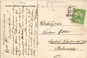 1915 Gyula, Komló szálloda, K.u.K. katonák a teraszon. Reflex fényirda kiadása (Oravecz Jenő) (EK)