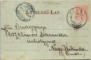 1899 (Vorläufer) Balassagyarmat, M. kir. szálloda, Fő utca, takarékpénztár, katolikus templom. Halyá...