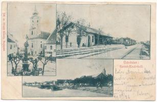 1899 (Vorläufer) Szentendre, Szent-Endre; vasútállomás, vonat, Szerb templom, látkép. Divald Károly 143. sz. (EB)