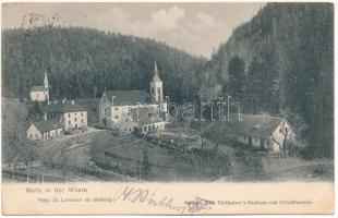 1909 Puscava (Lovrenc na Pohorju), Maria in der Wüste. Verlag Alex. Eichholzer's Gasthaus und Fleischhauerei / parish church