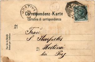 1900 Pola, Pula; Handelshafen, Augustus Tempel, Hauptplatz / port, temple, square. Art Nouveau, flor...