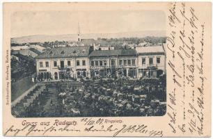 1907 Radauti, Radóc, Radautz (Bukovina, Bucovina, Bukowina); Ringplatz / market square, beer hall, shop of Feibel Gutman (fl)