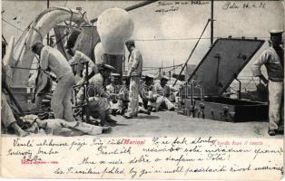 1905 Marinai, A bordo dopo il rancio / K.u.K. Kriegsmarine Matrosen / Austro-Hungarian Navy mariners on board. Alterocca 1853. (EK)