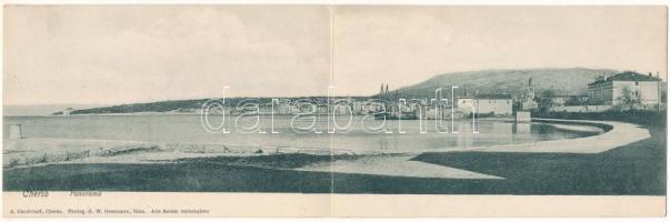 1906 Cres, Cherso; 2-tiled folding panoramacard. A. Candellari (fl)