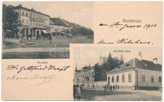 1909 Beszterce, Bistritz, Bistrita; Kórház utca, Fa utca, Kollmann és Keresztes üzlete. Bartha Mária kiadása / street view, shops