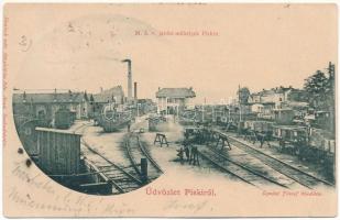 1901 Piski, Simeria; MÁV vasútállomás javító műhelye vonatokkal. Gyulai József kiadása. Honisch udvari fényképész felvétele / repair workshop of the Hungarian State Railways with trains, railway station (EK)