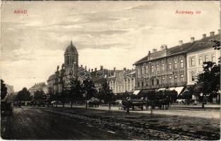 Arad, Andrássy tér, Aradi Központi Takarékpénztár, Reinhart üzlete / square, savings bank, shops (EK)