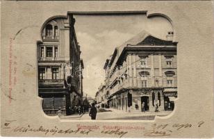 1901 Temesvár, Timisoara; Takarékpénztár utca, Probst Adolf utódai, Varneky A. üzlete. Polatsek kiadása / street view, shops (EK)