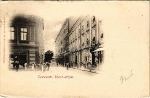 1901 Temesvár, Timisoara; Rezső utca, Wilhelm Mühle üzlete, villamos. Polatsek kiadása / street view, shops, tram (kis szakadások / small tears)