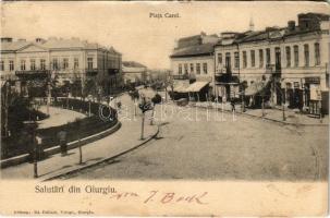 1904 Giurgiu, Gyurgyevó, Gyurgyó; Piata Carol / square, Hotel Paris, shops. Editura Ed. Fellmer Fotogr. (EM)