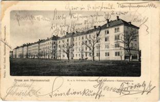 1903 Nagyszeben, Hermannstadt, Sibiu; K.u.K. Artillerie-Kaserne mit Infanterie-Kadettenschule / Osztrák-magyar tüzérségi laktanya és gyalogsági hadapródiskola. Karl Graef kiadása / K.u.K. military artillery barracks and infantry cadet school (fl)