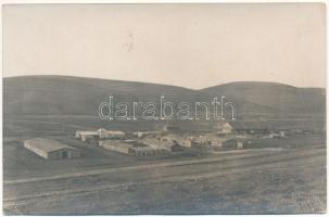 1918 Jakabfalva, Iacasdorf, Jakobsdorf bei Agnetheln, Iacobeni; Bahnhof / vasútállomás, építkezés / railway station, construction. photo + &quot;K.U.K. FELDPOSTAMT 387&quot;