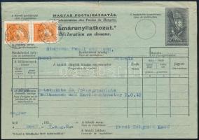 1937 Díjjegyes vámárunyilatkozat 2 x 2f díjkiegészítéssel MAKÓ