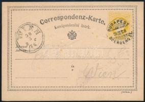 1876 Osztrák 2kr díjjegyes levelezőlap BUDAPEST ODERBERG 21 vasúti bélyegzéssel Jablunkauból Bécsbe