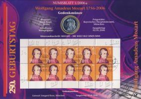 Németország 2006. 10€ Ag "Wolfgang Amadeus Mozart" nagyalakú emlékíven elsőnapi bélyegzős bélyeg-kisívvel, ismertetővel T:BU