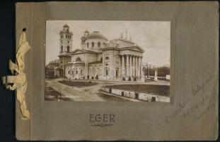 cca 1929 Eger album, 20 db beragasztott képeslappal, borítón ceruzás ajándékozási sorokkal 1929-ből, korabeli zsinórfűzésű papír albumban.