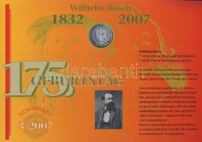 Németország 2007. 10€ Ag "Wilhelm Busch" nagyalakú emlékíven elsőnapi bélyegzős ...