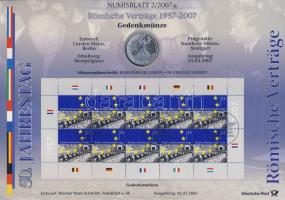 Németország 2007. 10€ Ag "50 éves a római szerződés" nagyalakú emlékíven elsőnapi bélyegzős bélyeg-kisívvel T:BU