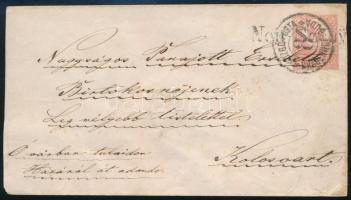 1873 5kr díjjegyes levél vonalbélyegzéssel Neu-Szöny - KOLOZSVÁR 8-as számú MOZGÓ POSTA / PRAGERHOF - BUDA bélyegzéssel RRRR! Ritkaság!