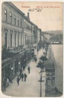 1908 Kolozsvár, Cluj; Mátyás király tér, hirdetőoszlop, takarék betétek és kávé üzlet. Fabritius Erik kiadása / square, advertising column, shops (EM)