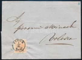 1858 3kr MP III levélen &quot;FIUME 1858&quot; - Volosca. Ex Provera